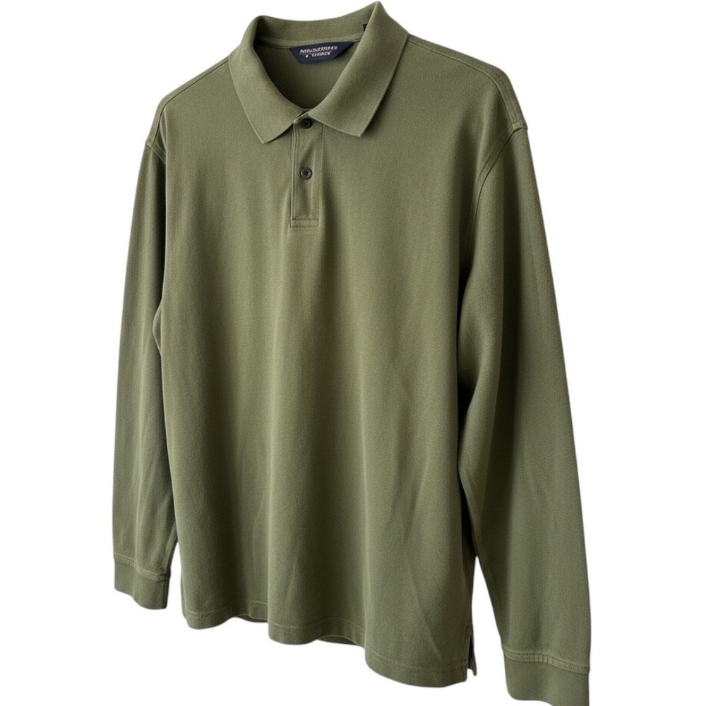 Roundtree & Yorke Mens XL Olive Green Long Sleeve Polo Shirt 100% Cotton